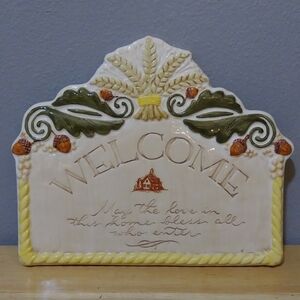 Welcome Sign Ceramic Fall Harvest Country Blessed Wall Mounted Rustic Home Decor